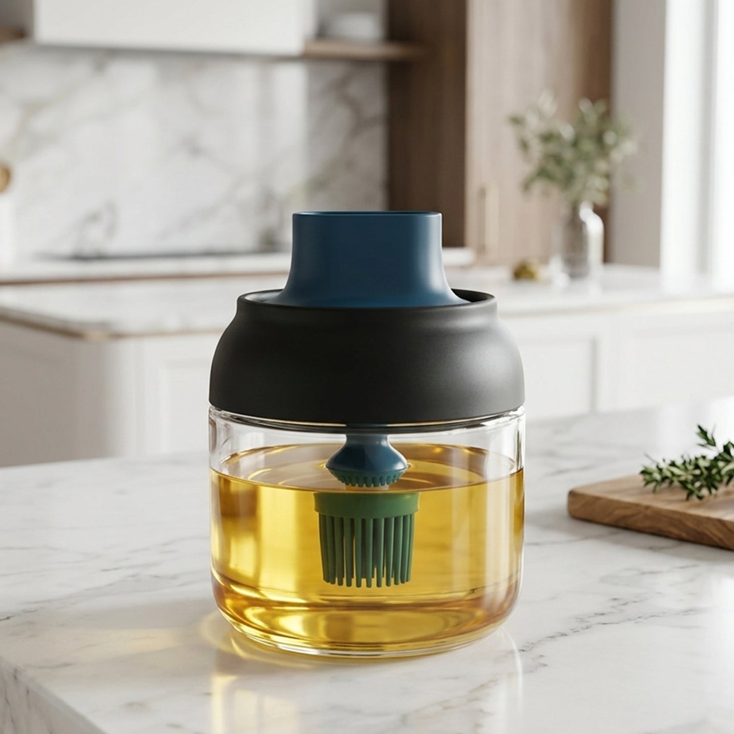 280 Ml Round Glass Oil Dispenser With Silicone Brush For Kitchen Cooking (1 Pc)
