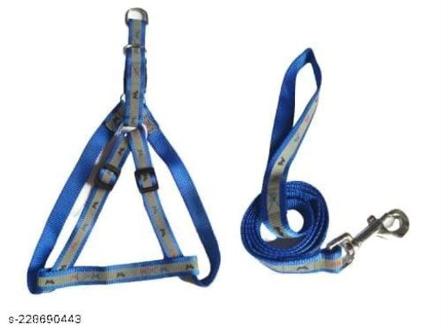 Colorful nylon dog harness with 5-foot leash, 0.5 inches wide, designed for pet comfort and control.