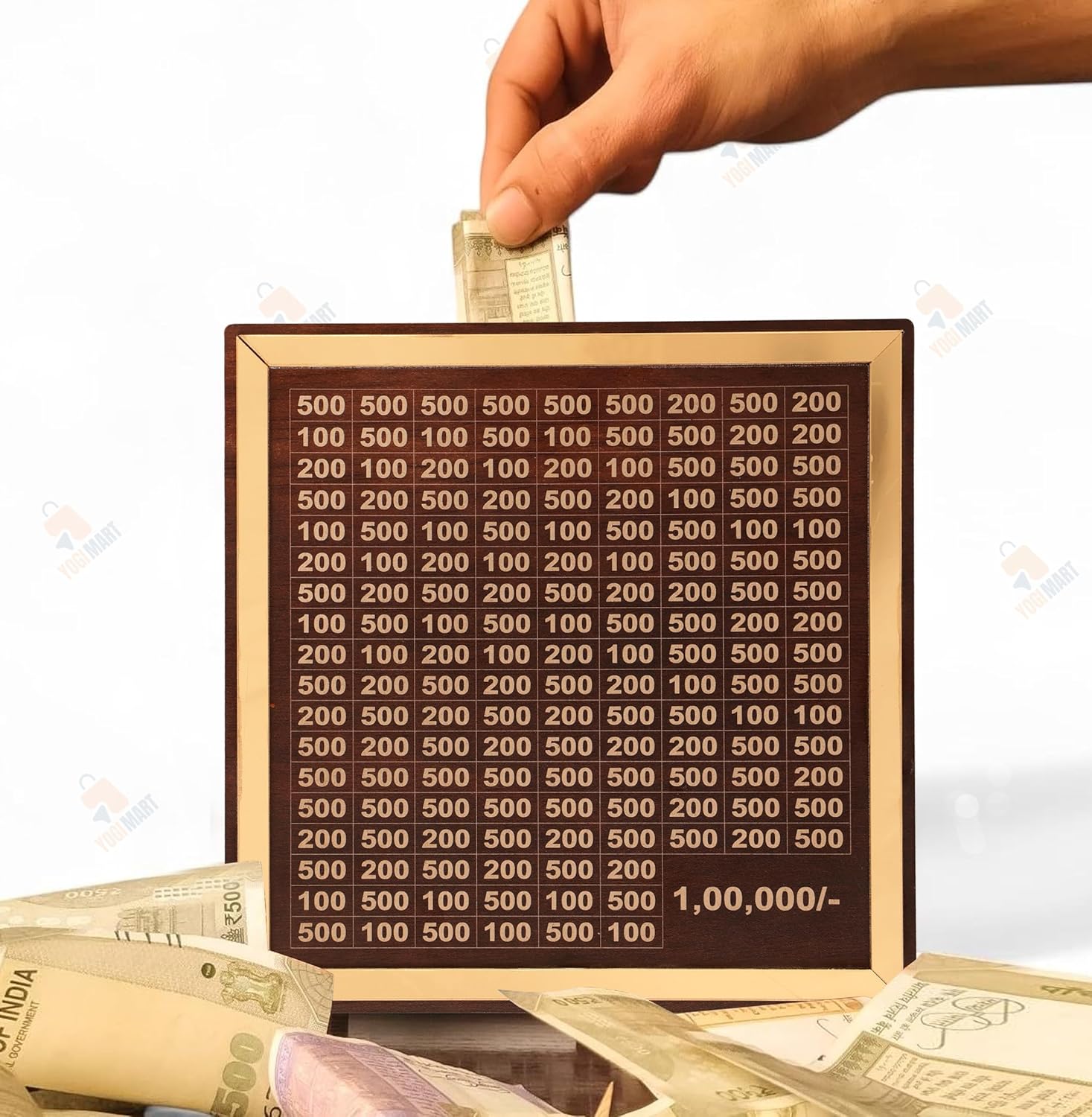 Wooden piggy bank from 16079, a classic money bank with a smooth finish and coin slot on top, designed for saving coins.