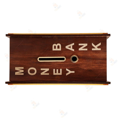Wooden piggy bank from 16079, a classic money bank with a smooth finish and traditional pig design.