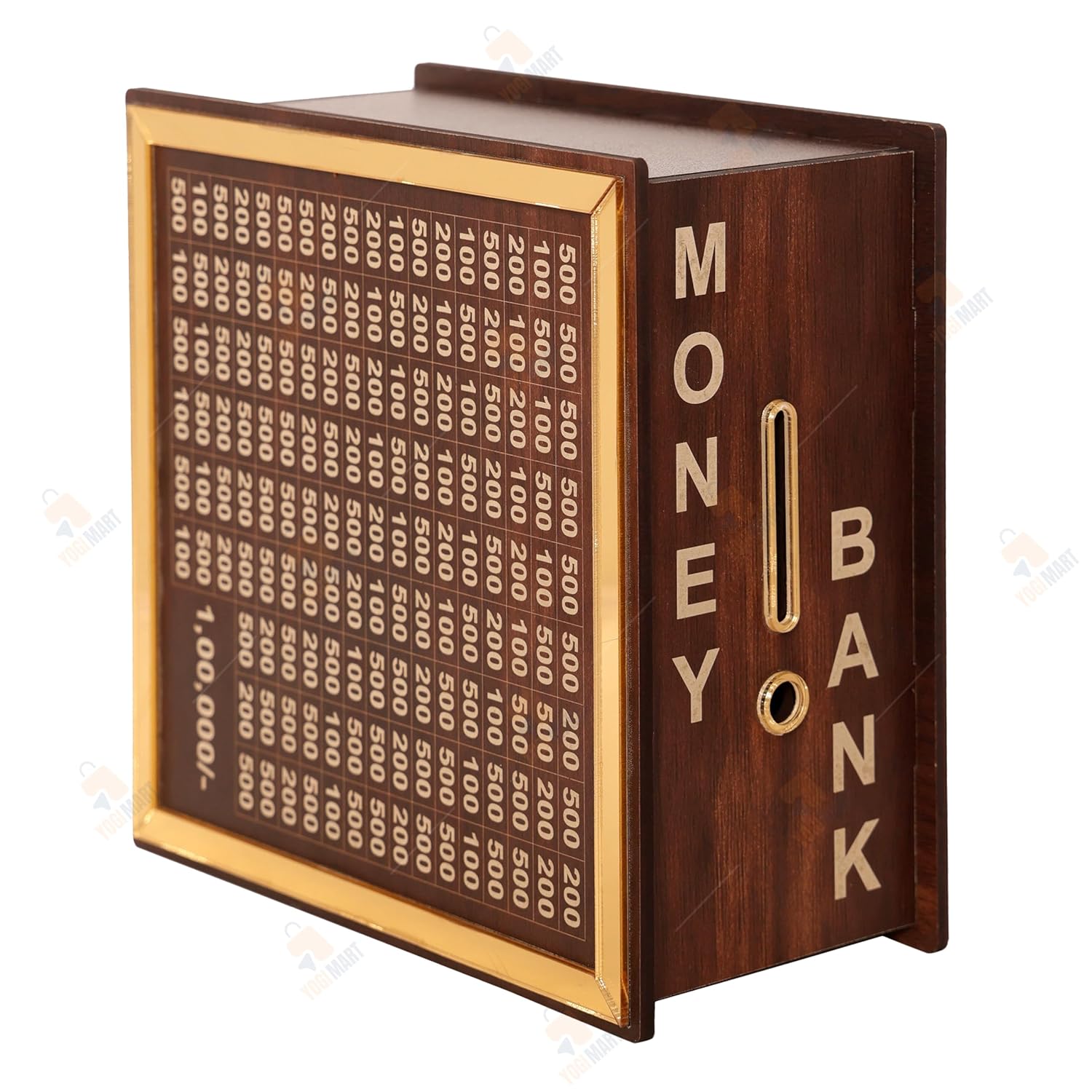 Wooden piggy bank from 16079, a classic money bank with a smooth finish and coin slot for saving coins.