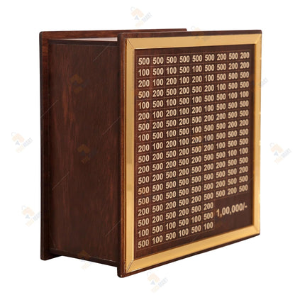 Wooden piggy bank from brand 16079, featuring a classic money bank design with a coin slot on top.