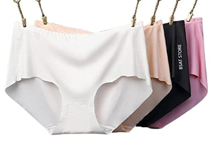 Set of three women's ice silk blend no show hipster panties in multicolor, size small, by 4514, featuring seamless invisible lines.