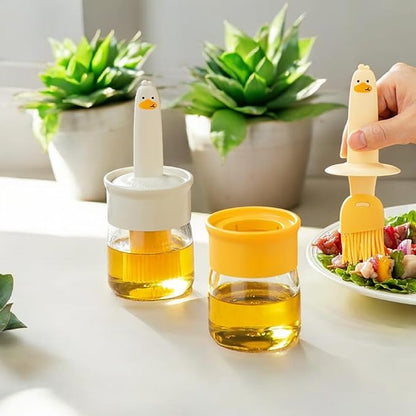 7233 2-in-1 olive oil silicone brush and high-temperature resistant oil bottle for barbecue cooking, integrated kitchen utensil.