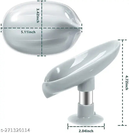 Dish Leaf-Shape Self Draining Soap Dish Holder, Not Punched Easy Clean Bar Soap Dish Holder with Suction Cup Soap (Pack of 2)