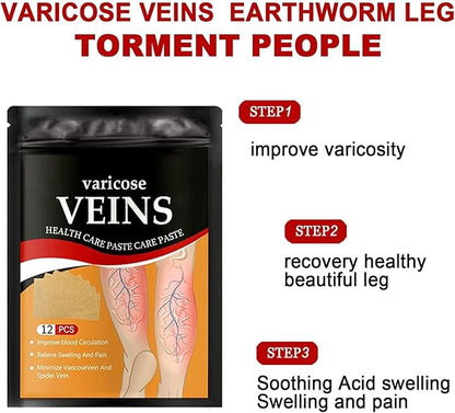 Pack of 12 4485 varicose veins treatment heat patches for legs, designed to reduce spider veins and improve leg comfort.