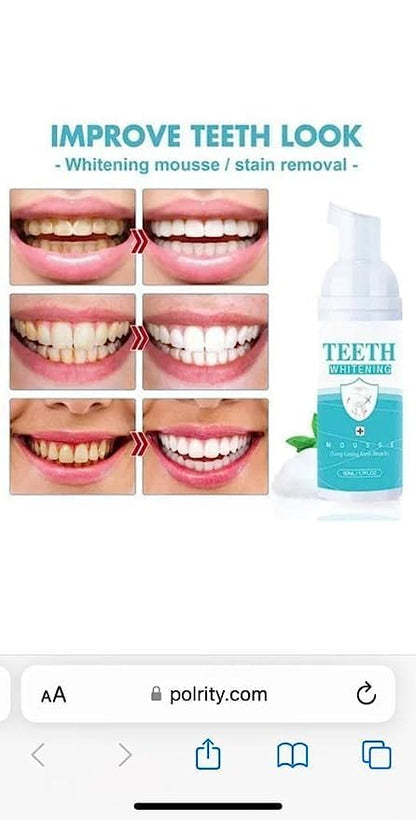 Foam toothpaste dispenser from 15924 with stain removal formula for sensitive teeth, shown in use on a bathroom sink.