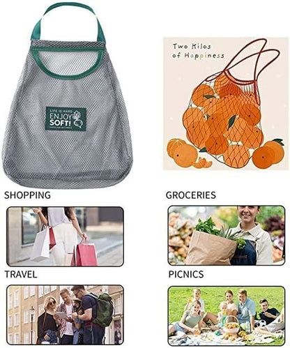 Set of reusable mesh bags for fruits, kitchen tool set by 19378, showing colorful mesh storage bags for produce.