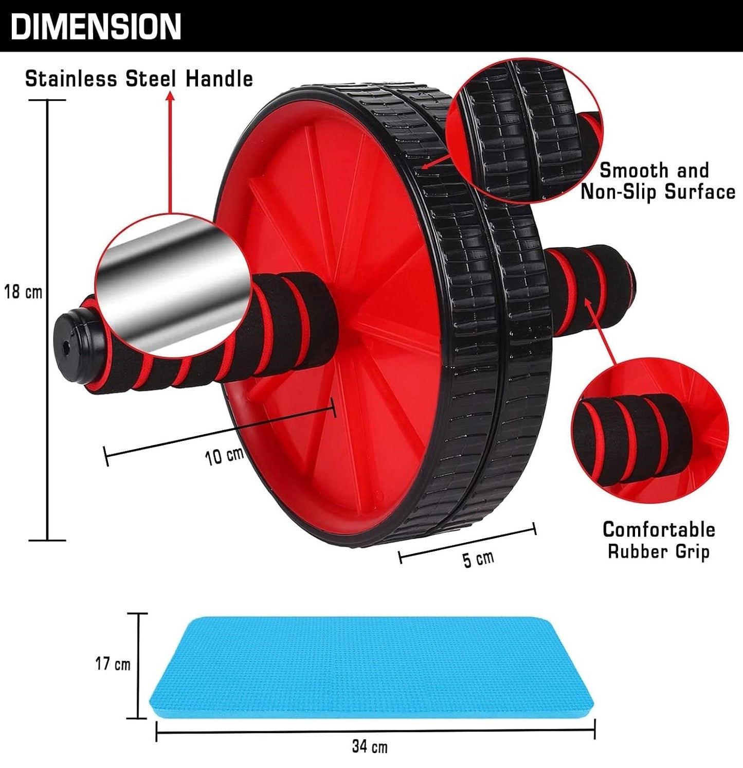 Red and black ab wheel roller for men and women, used for core workouts and abdominal exercises at home or gym.