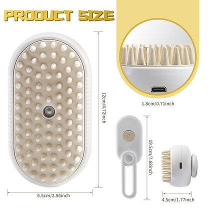 White 3-in-1 steam brush with steamer for pets, featuring bristles suitable for cats, dogs, and all pets, by 15929.