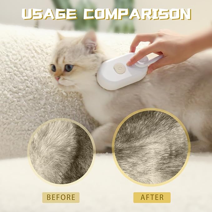 White 3-in-1 steam brush with steamer from 15929, suitable for grooming cats, dogs, and all pets.