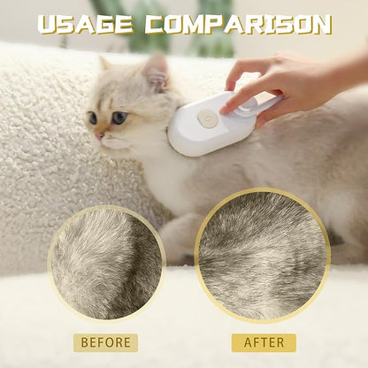 White 3-in-1 steam brush with steamer from 15929, suitable for grooming cats, dogs, and all pets.