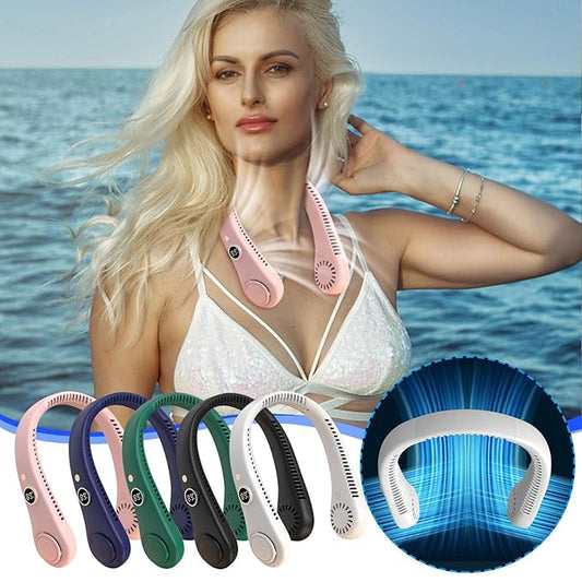 4485 mini neckband fan with bladeless cooling vent, rechargeable USB portable air conditioner for summer comfort.