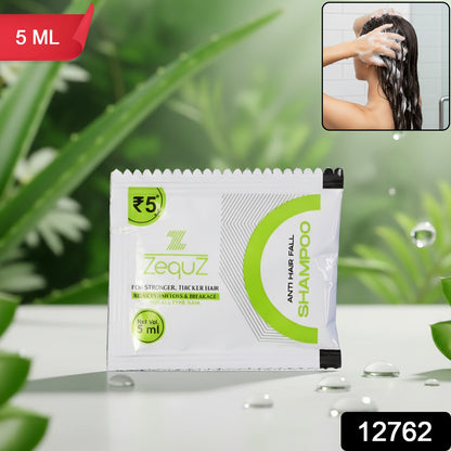 Wukusy Zequz Anti-hair Fall Strengthening Shampoo sachet, 5ml, showing the small, single-use shampoo packet with branding.