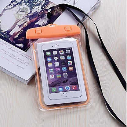 Waterproof camping bag cover for all smartphone models by 18057, protecting phones from water during outdoor activities.