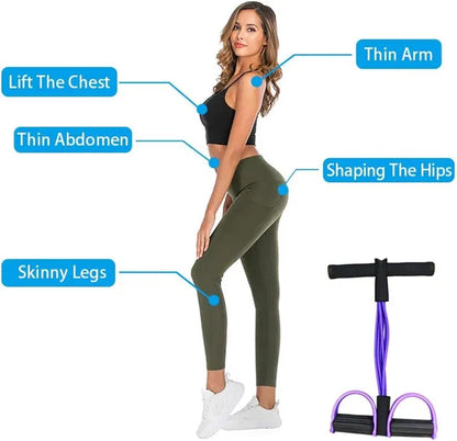 4-Tube Yoga Pedal Pull Reducer Resistance Band, Crossfit Exercise Fitness Tummy Body Building Equipment, for Abdomen/Waist/Arm/Leg Stretching