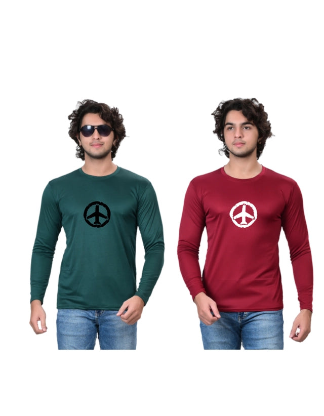 Pack of two men's cotton blend round neck printed T-shirts in green and maroon, size S, from 18594.