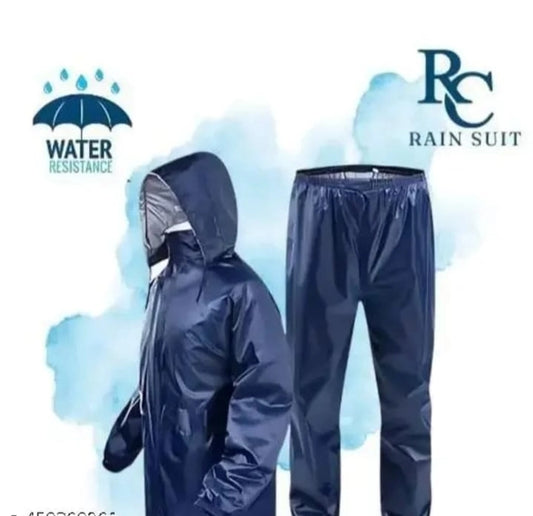 Polyester Full Sleeves Rainsuit Set for Men (Navy Blue, L)