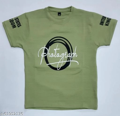 Green cotton round neck printed T-shirt for boys aged 6-7 years, featuring colorful design and comfortable fit.