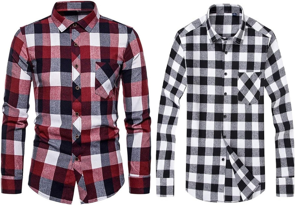 Pack of 2 multicolor men's check shirts by 18626, featuring classic button-down design and stylish plaid patterns.