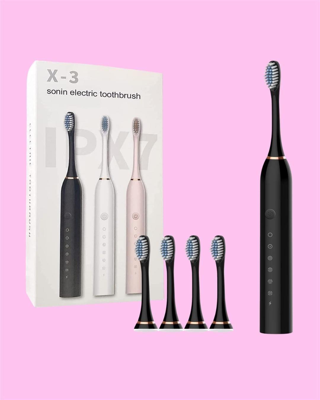 Sonin Electric Toothbrush in white with ergonomic handle and replaceable brush head, designed for effective dental cleaning.
