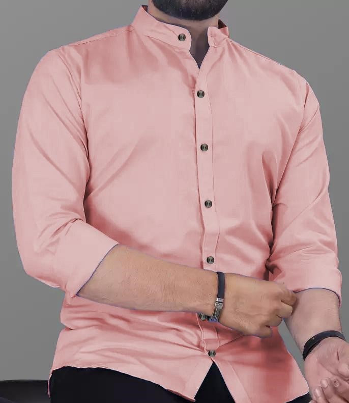 Peach slim fit formal men's shirt by 19306, showing front view with collar and button details.