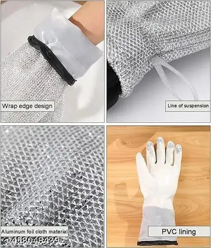 Pair of 19357 wire dishwashing gloves for kitchen cleaning, ideal for washing dishes and wiping pots.