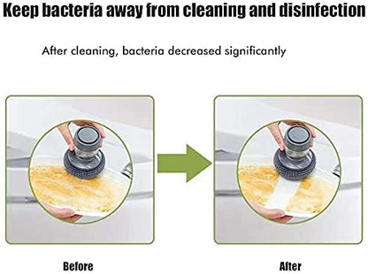 Soap dispensing dish brush with built-in liquid storage and lid, ideal for dishwashing and cleaning kitchen pots and tanks.