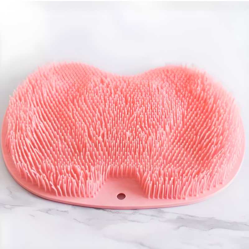 Silicone multiuse scrubber for bath and foot, body scrubber and brush from brand 19378, shown with textured surface and handle for cleaning.