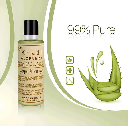 Drpshippr Khadi Herbal Aloe Vera Shampoo with Conditioner bottle, natural herbal hair care product, green bottle with label