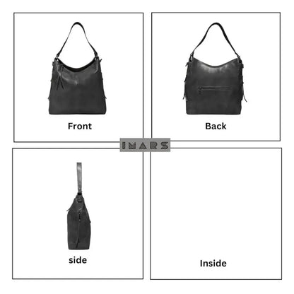 Black Vegan Leather Shoulder Bag | Spacious, Water-Resistant, Lightweight & Adjustable Strap