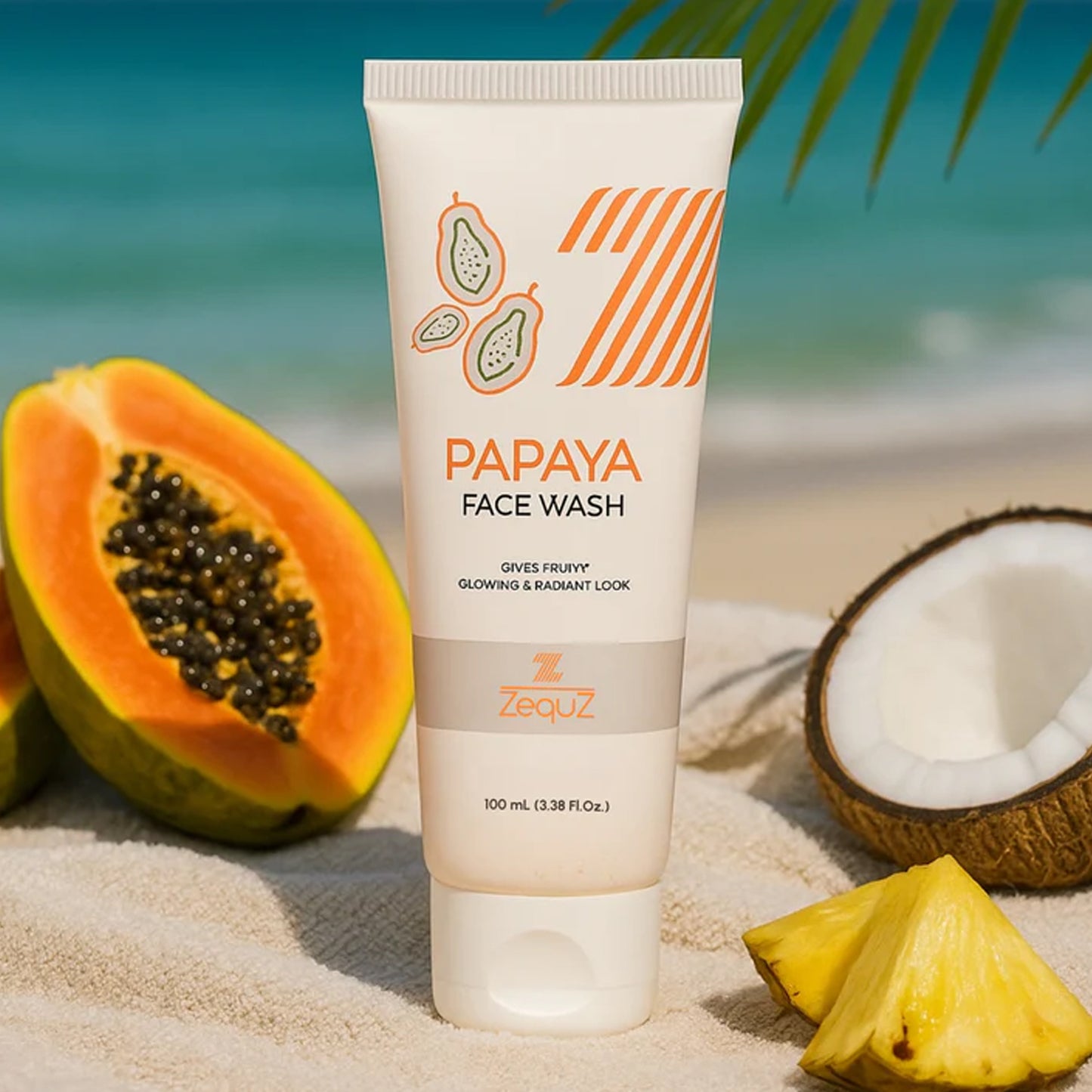 Wukusy Zequz Papaya Face Wash in a 100ml bottle, gentle skincare for clean, refreshed skin with natural papaya extract.