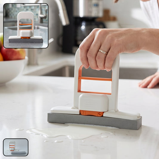 Wukusy handheld mini sponge mop for cleaning kitchen counters and glass surfaces, with squeeze feature for easy use.