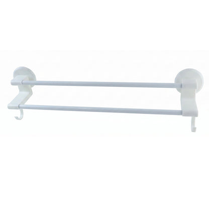 Wall Mounted Double Bar Towel Holder Rack With Side Hooks (1 Pc)