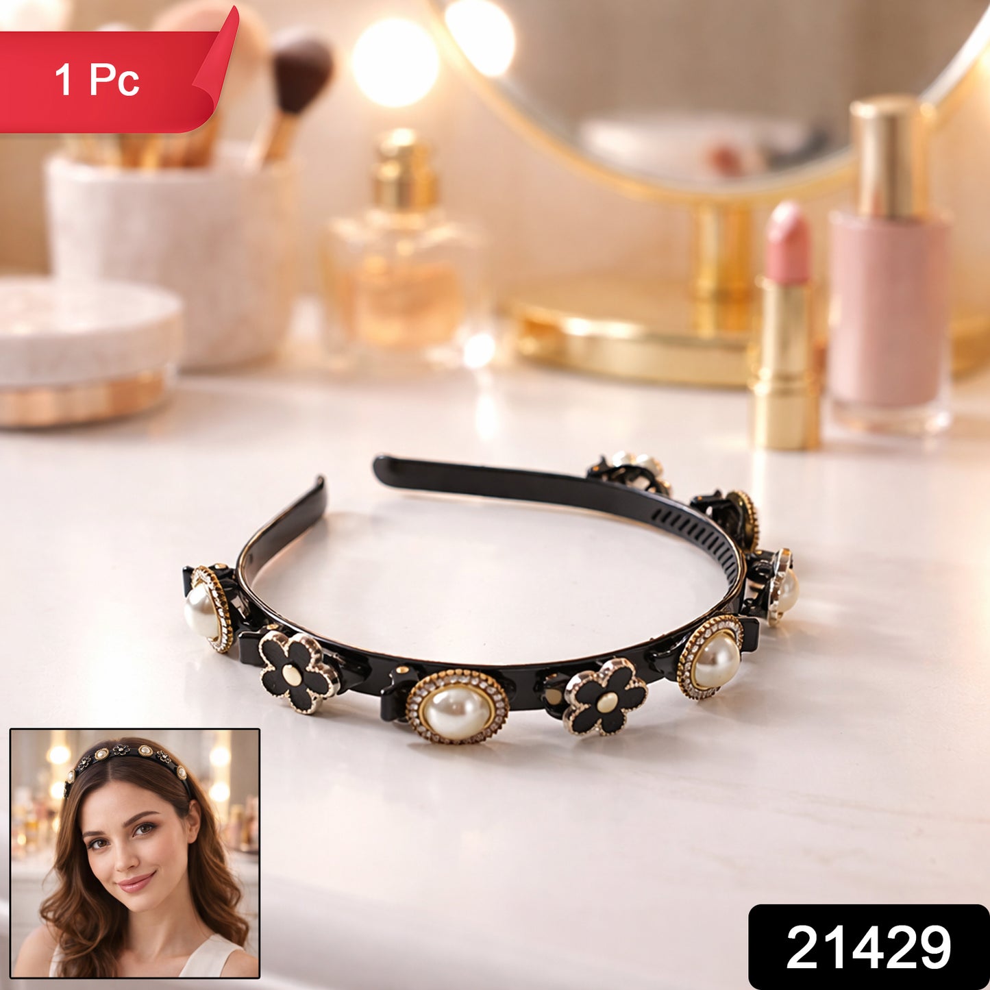 Elegant Pearl  Floral Designer Hairband For Women  Girls 1 Pc