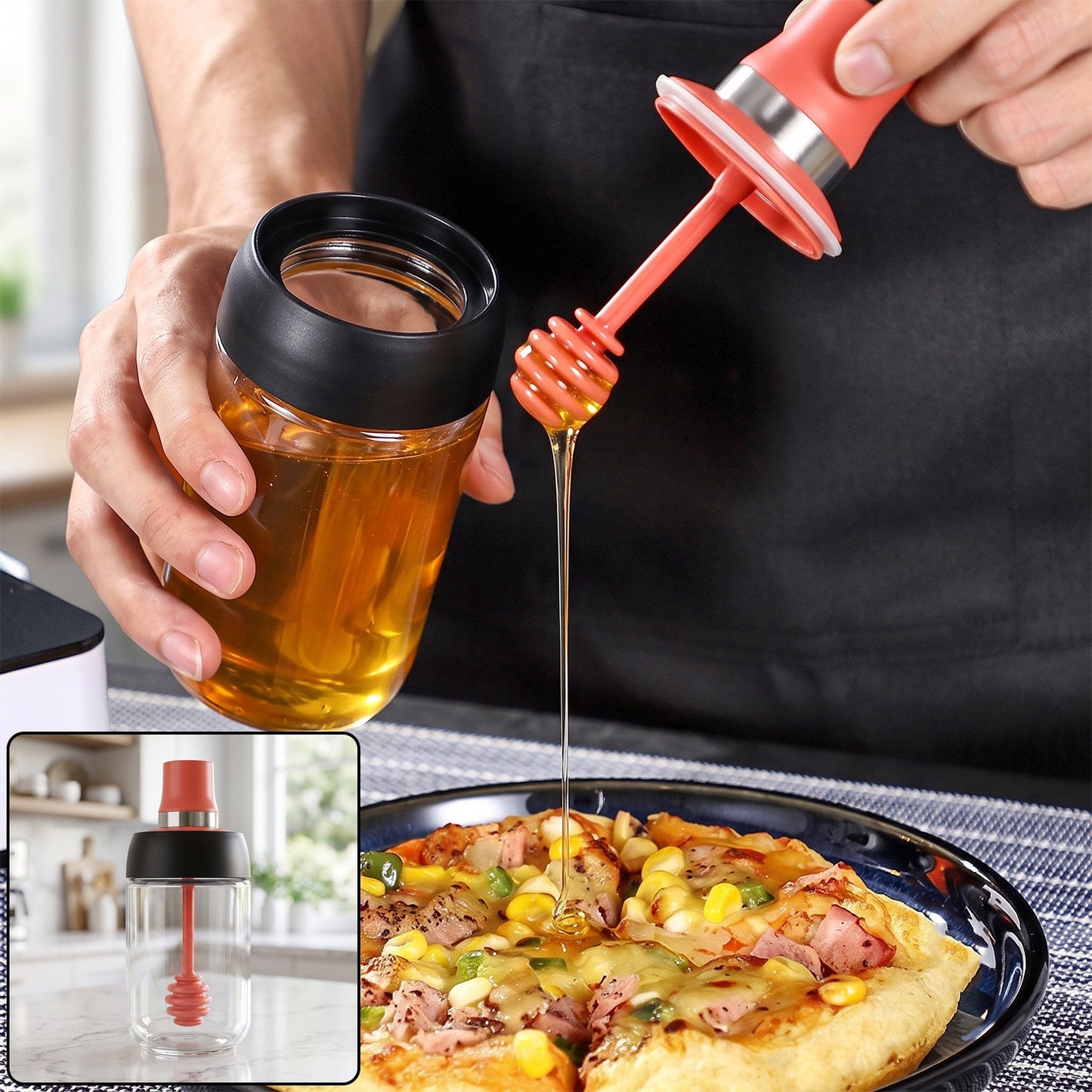 250 Ml Glass Honey Dispenser Bottle With Dipper For Kitchen And Dining Use (1 Pc)