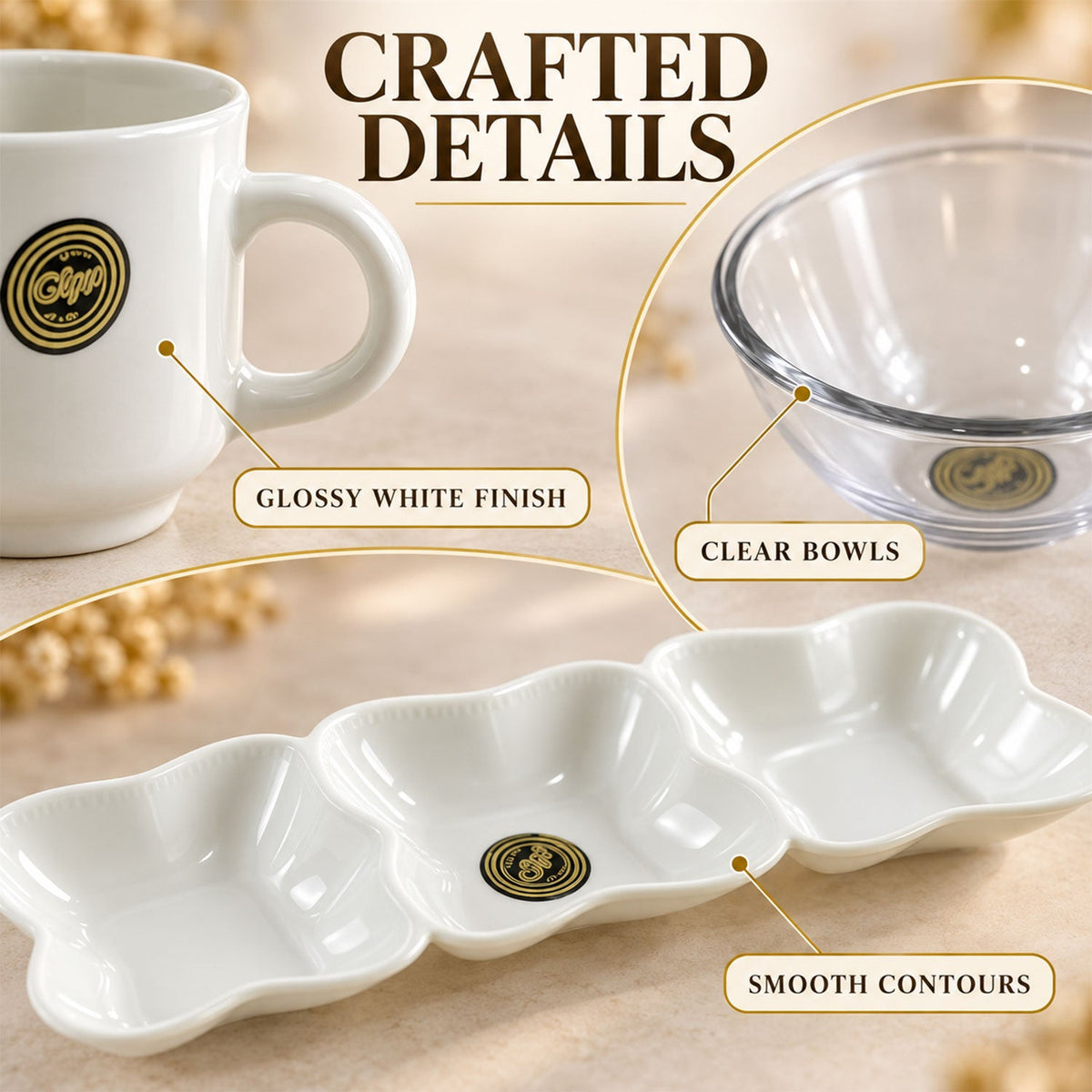 Wukusy 7-piece snack serving gift set with cups, bowls, and divided platter for entertaining and serving snacks.