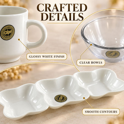 Wukusy 7-piece snack serving gift set with cups, bowls, and divided platter for entertaining and serving snacks.