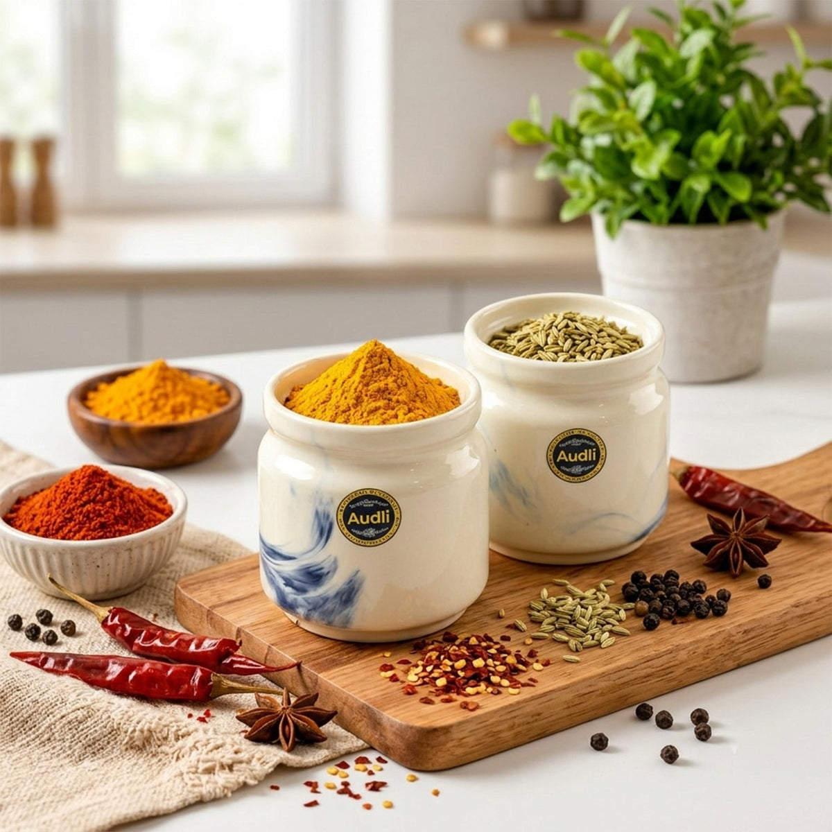 Ceramic Storage Jar Set With Lids For Tea Sugar And Kitchen Spices (2 Pc)