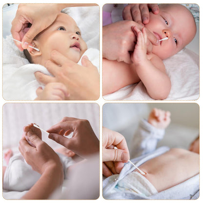 Wukusy premium ultra-soft baby cotton swabs with 200 pieces, showing soft cotton tips and plastic sticks for gentle use.