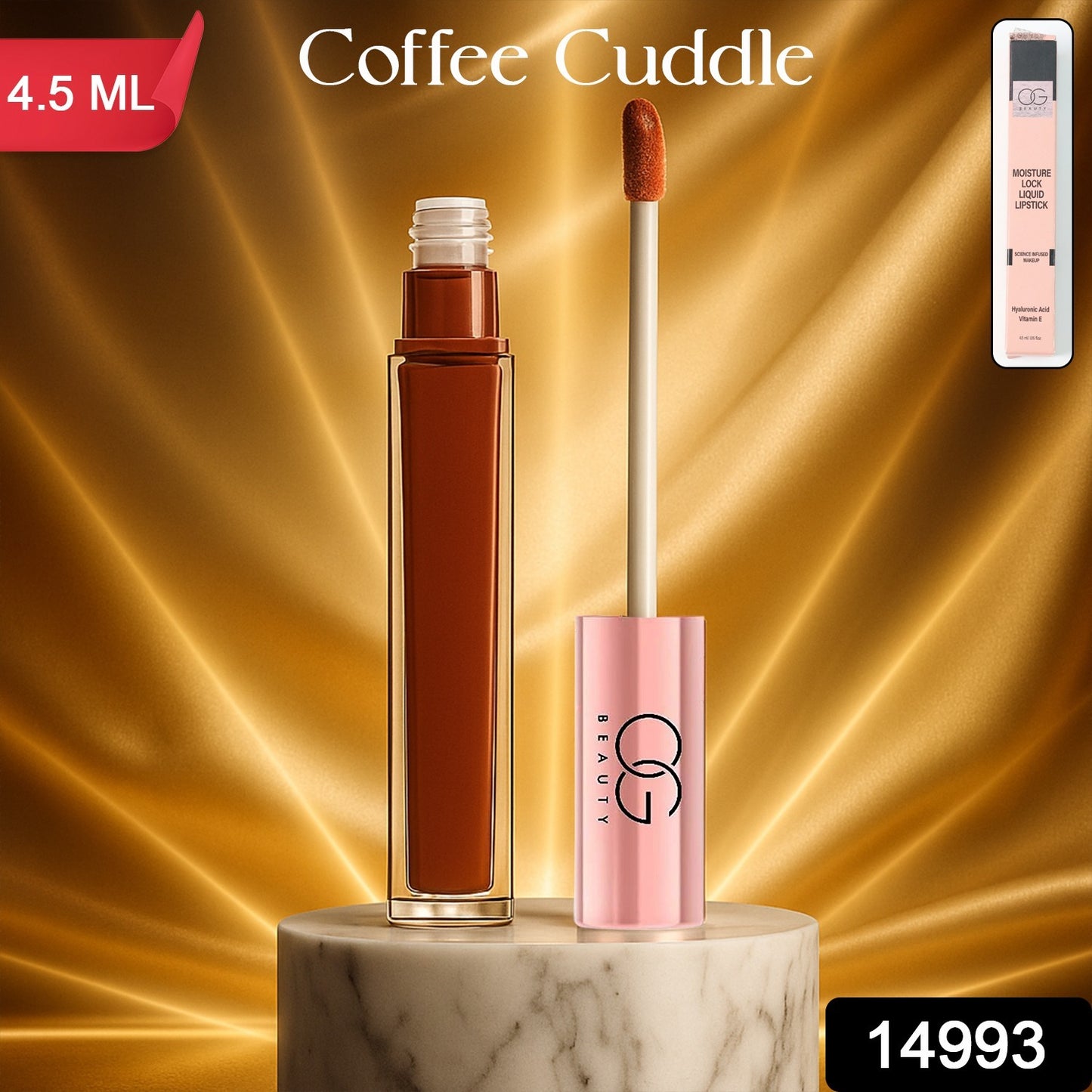 Wukusy OG Beauty Coffee Cuddle Moisture Lock Liquid Lipstick in 4.5ml, featuring a smooth, hydrating lipstick tube with applicator.