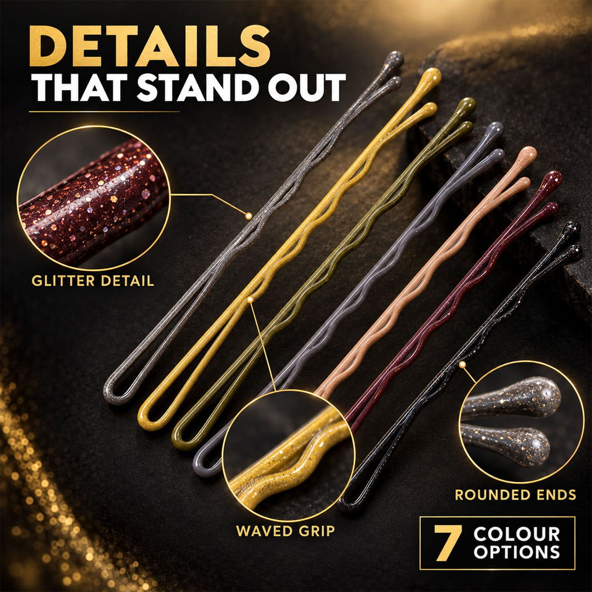 Set of 60 Wukusy metal hair pins with waved grip and rounded tips, 5cm long, ideal for secure hair styling.