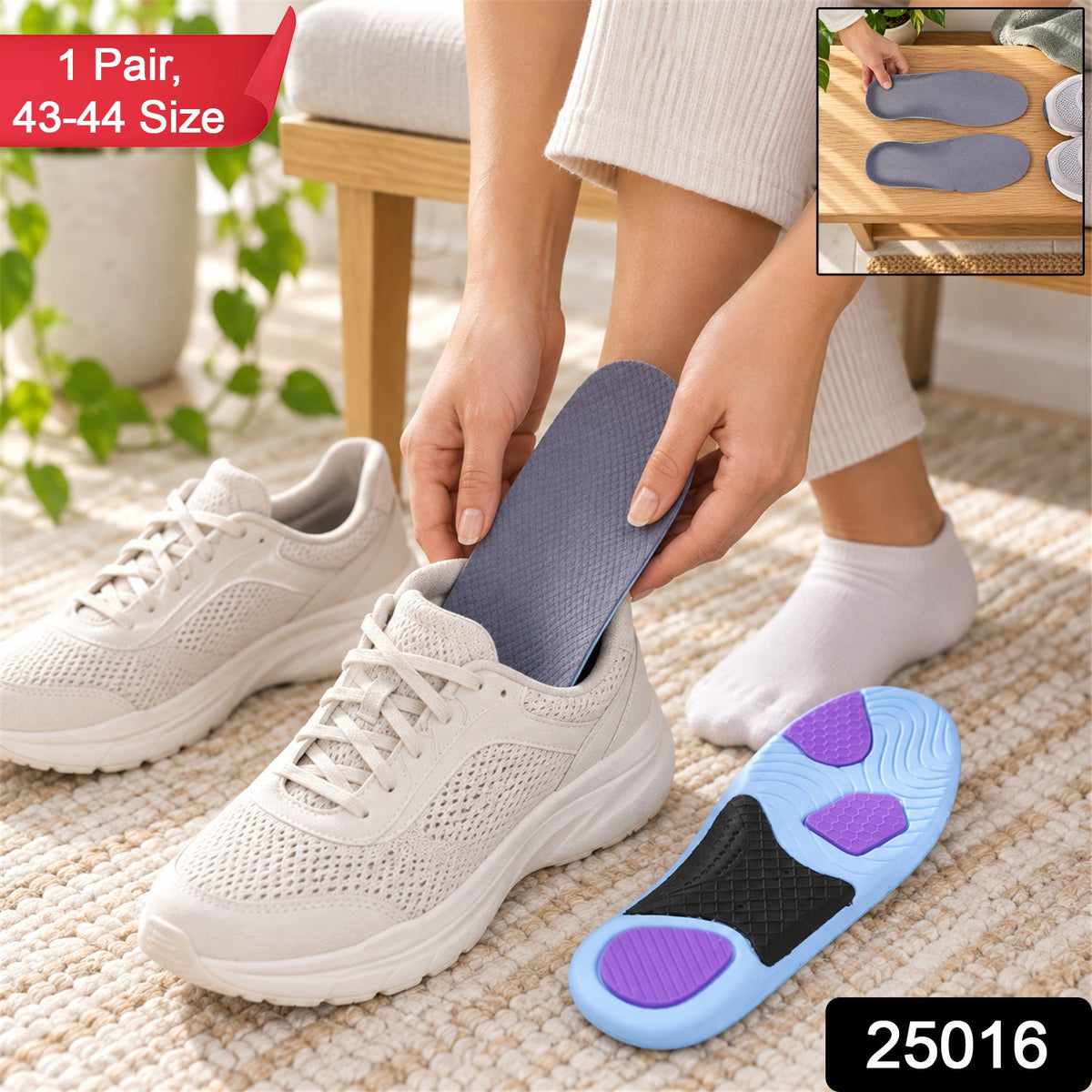 Wukusy cushioned arch support shoe insoles, one pair, with ergonomic design and padding for comfort and arch stability.