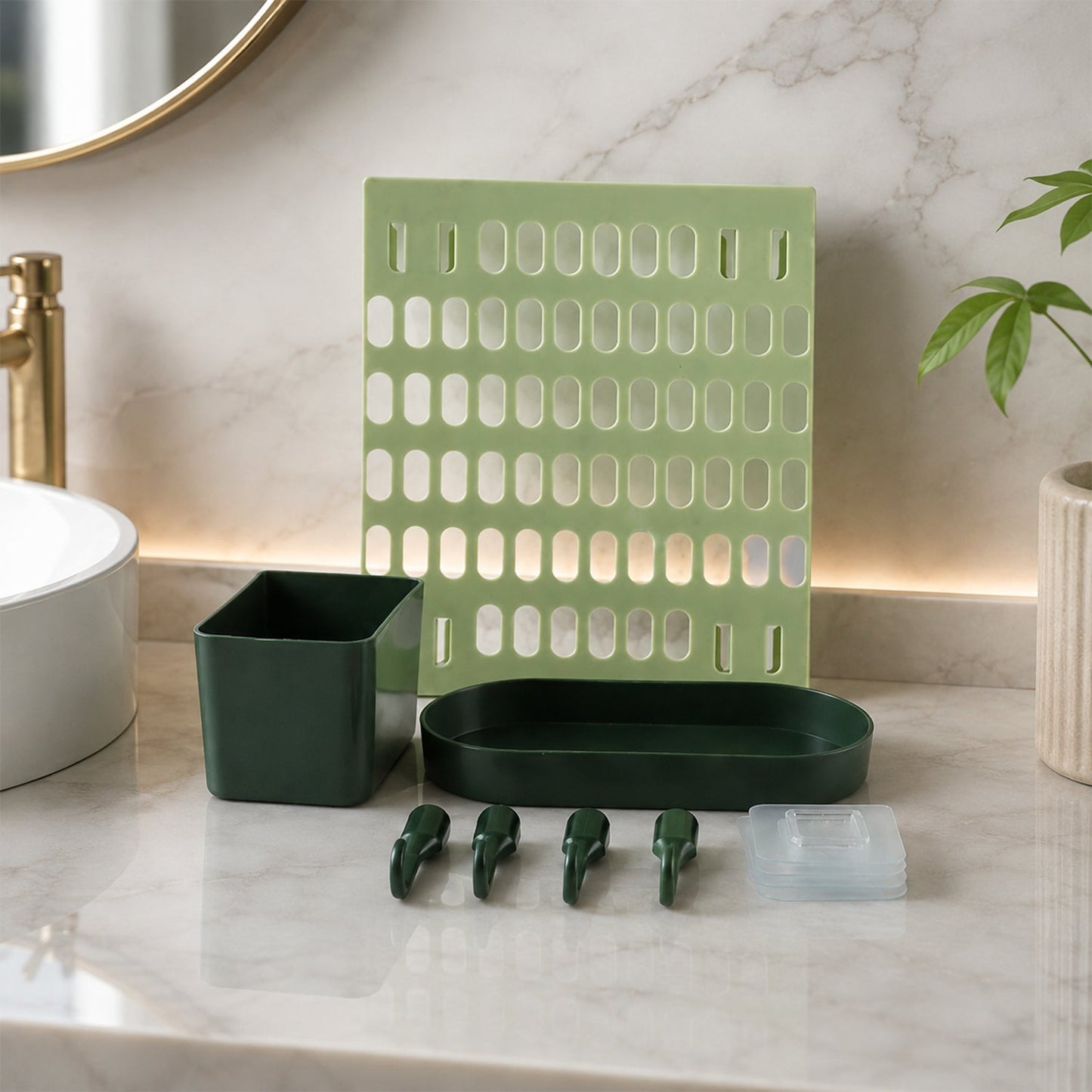 Plastic Wall Mounted Pegboard Kitchen Organizer With Hooks And Tray Set (1 Set)
