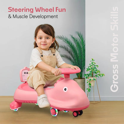 Kids Swing Car Ride On Toy With Music Pink Shark Design Magic Twist Car (1 Pc)