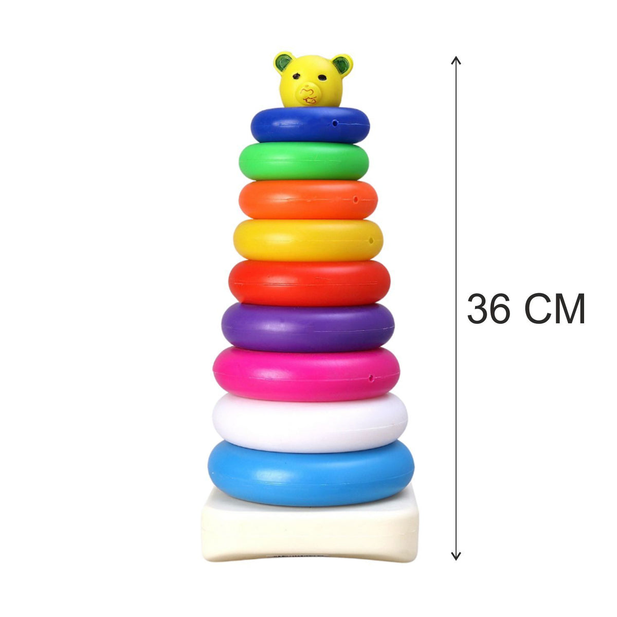 Wukusy 8015 plastic baby and kids teddy stacking ring toy with nine colorful jumbo rings for educational play and development.