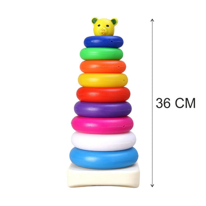 Wukusy 8015 plastic baby and kids teddy stacking ring toy with nine colorful jumbo rings for educational play and development.