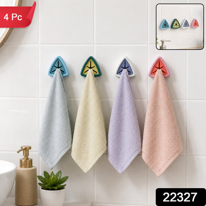 4-pc Self-adhesive Push Grip Towel Holders - Drill-free Install