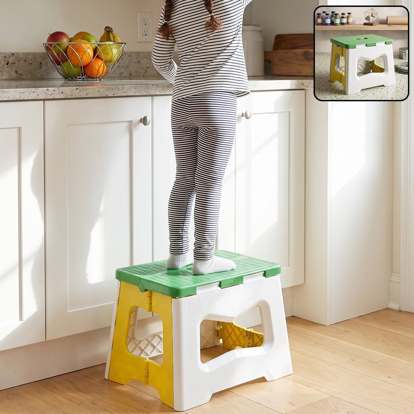 Heavy Duty Foldable Plastic Stool With Carry Handle For Home Kitchen And Travel