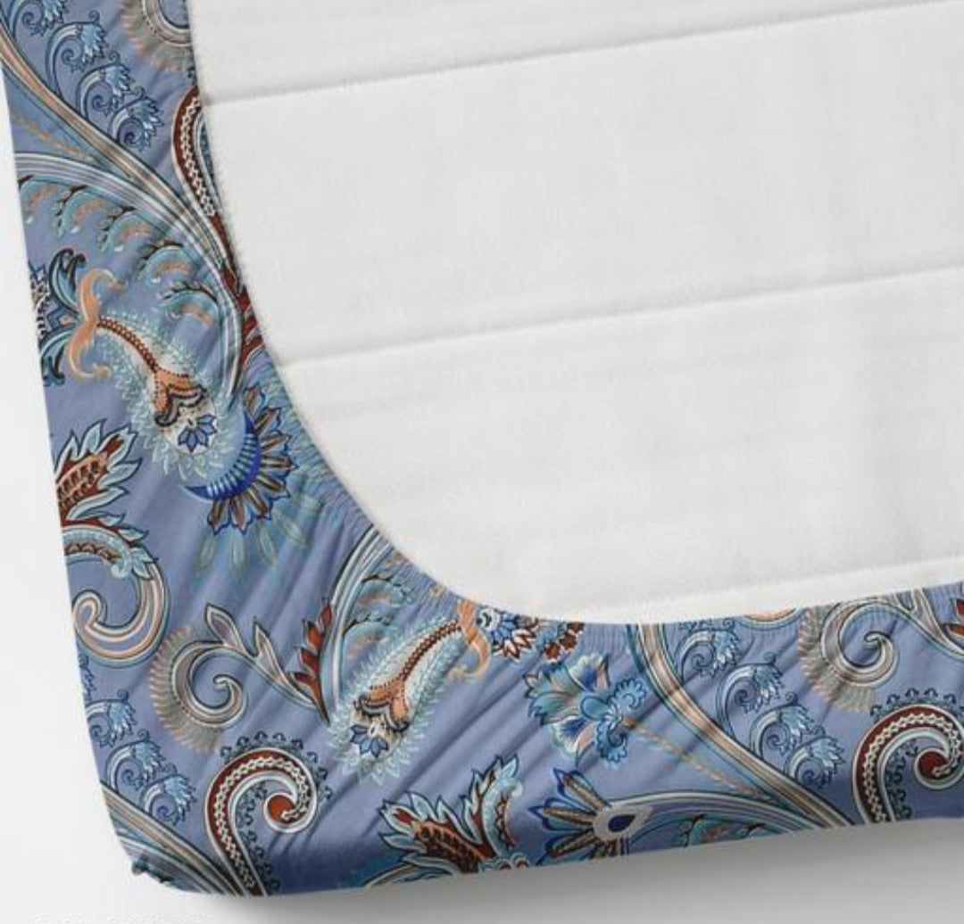 Super Soft Glace Cotton All Round Elastic Fitted Double Bed Bedsheet with 2 Pillow Covers-72x78x8